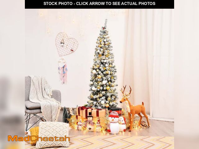 Lot 74-12891173 - Costway 6Ft Unlit Hinged Snow Flocked Artificial Pencil Christmas Tree with 500 Branch Tips - UNUSED