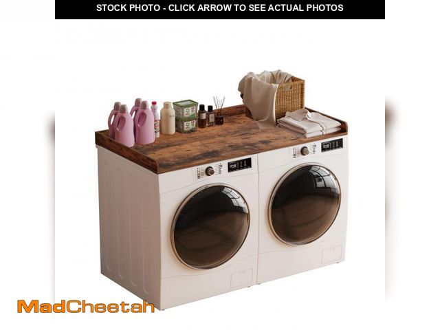 Lot 74-12541822 - Unionly Washer Dryer countertop with Edge Rails and Non-Slip Mat,Wooden Laundry Countertop for Laund...