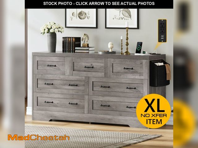 Lot 74-12690063 - (MISSING DRAWERS,SLIDERS,HARDWARE) DWVO Farmhouse 7 Drawer Dresser for Bedroom, 59" Wide Large Moder...