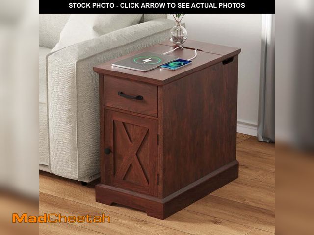 Lot 74-14289135 - Hommpa Farmhouse End Tables With Charging Station For Living Room, Narrow Sofa Side Table With Stora...
