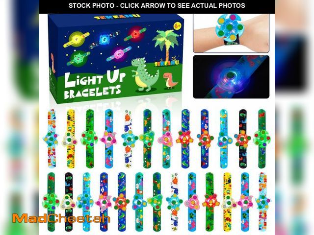 Lot 74-11556422 - SEKEAHU 25 PCS Light Up Fidget Rotating Toy + 25PCS Slap Bracelets, Dinosaur Easter Egg Fillers Stoc...