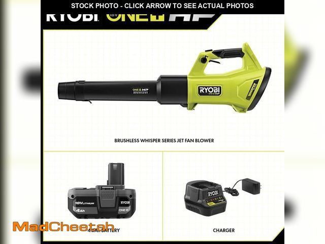 Lot 74-12643861 - RYOBI ONE+ HP 18V Brushless Whisper Series 130 MPH 450 CFM Cordless Battery Leaf Blower with 4.0 Ah ...