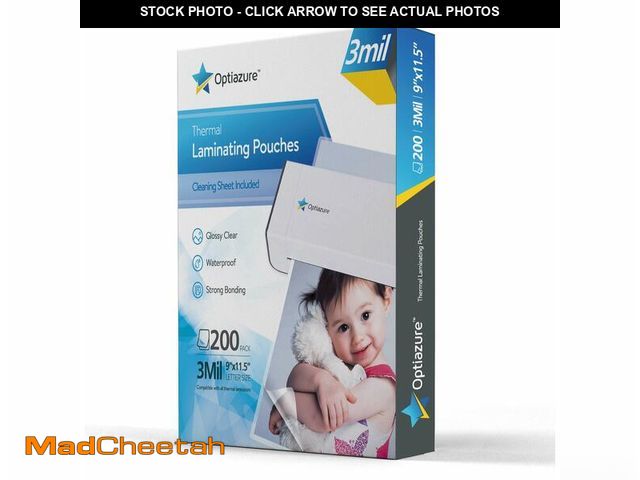 Lot 74-14212074 - Optiazure Thermal Laminating Pouches 9"x11.5" Inches, 3mil 200Pack, Laminated Paper, Clear, Letter S...