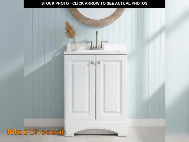 Lot 74-14590041 - (VANITY IS DAMAGED) Glacier Bay 25 in. Single Sink White Freestanding Bath Vanity with White Culture...