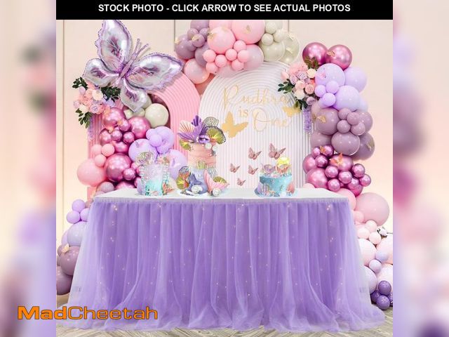 Lot 74-11546087 - Albassa Purple Tulle Table Skirt for Rectangle or Round Tables 9ft Tutu Table Skirt with LED Light B...