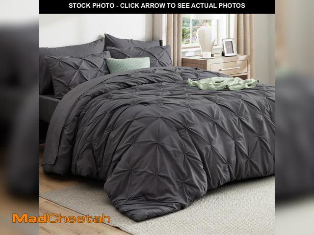 Lot 74-12303992 - Bedsure Full Comforter Set Dark Grey - Bed in a Bag Full Size 7 Pieces, GentleSoftÃ¢âÂ¢ Pintuck Be...