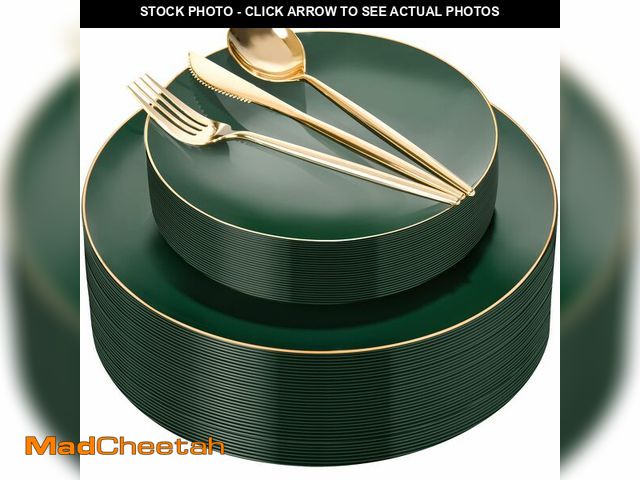 Lot 74-14476917 - I00000 150Pcs Green Plastic Plates,Premium Disposable Plates for Wedding - USED