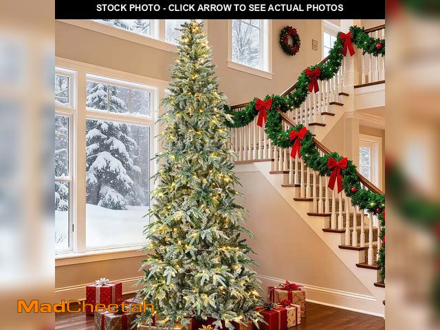 Lot 74-12800501 - Qunler 9ft Pre-lit Snow Flocked Artificial Christmas Tree with 400 Warm Lights 8 Modes, 1100 PE+PVC ...