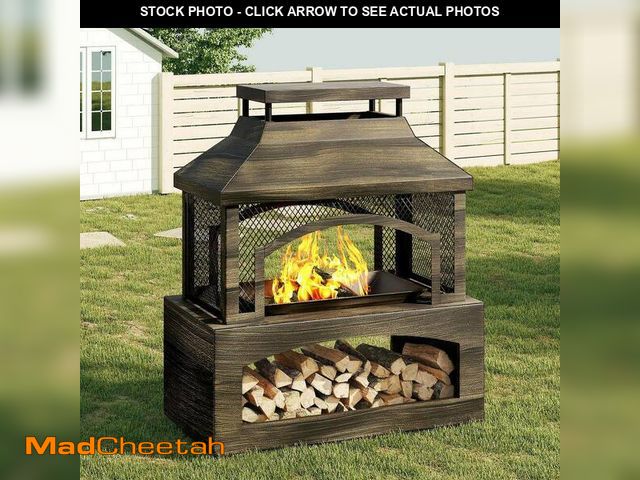 Lot 74-12557785 - (MISSING HARDWARE) Bestier 37 in. Steel Outdoor Wood Burning Fireplace with Wood Storage Rectangular...