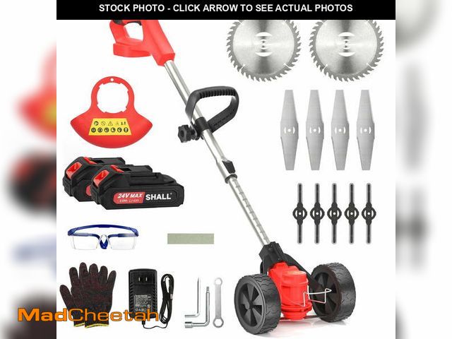 Lot 74-12831754 - (MISSING BATTERIES,CHARGER,BLADES) SHALL 24V Grass Trimmer Cordless with Upgraded Wheels, 650W Weed ...