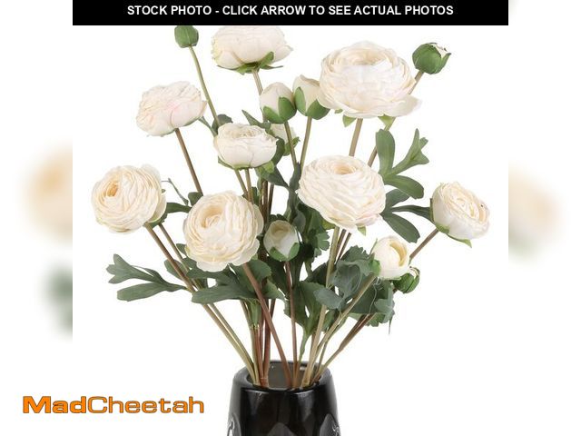 Lot 74-14482650 - White Artificial Ranunculus Flowers Bouquets,18 Heads Vintage Silk Flowers Buttercup Fake Flower Bou...