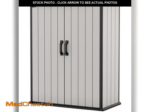 Lot 74-12648342 - Keter Premier Tall Vertical Durable Resin Outdoor Storage Shed With Floor and Locking Double Doors, ...