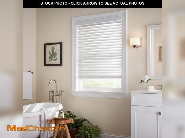 Lot 74-12472121 - White Cordless Faux Wood Blinds for Windows with 2 in. Slats - 27 in. W X 64 in. L (Actual Size 26.5...