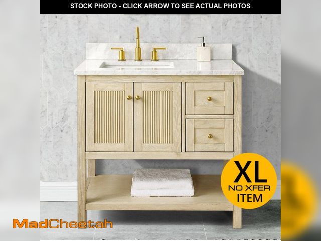 Lot 74-13287333 - Home Decorators Collection Arcott 37 in. Single Sink Fluted Natural Wood Bath Vanity with White Carr...