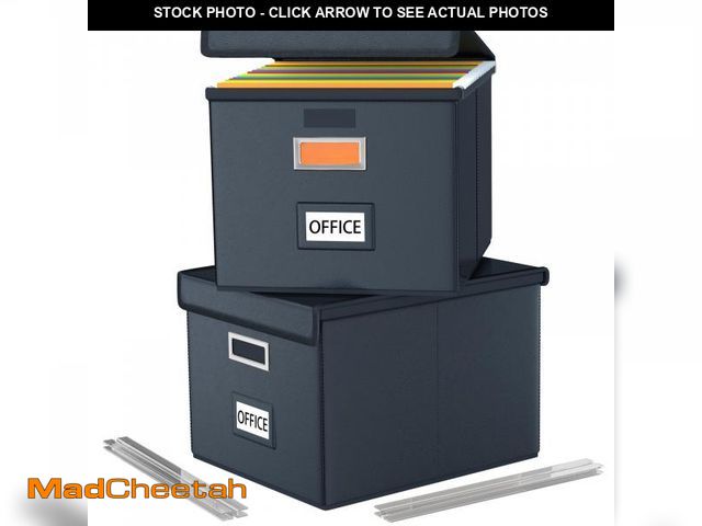 Lot 74-12049836 - Huolewa Upgraded File Organizer Boxes with Lids, Collapsible Faux Leather Hanging File Folder Box Or...