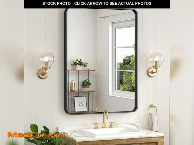 Lot 74-13822693 - KeonJinn 24 in. W x 36 in. H Modern Rectangular Black Bathroom Mirrors Aluminum Framed Wall Bathroom...