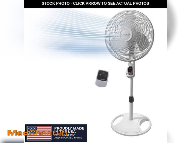 Lot 74-14113827 - Lasko 16 in. 3 Speed Oscillating Pedestal Fan with Adjustable Height, Remote Control, and Auto Off T...