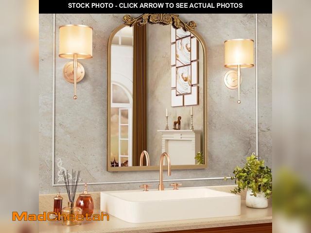 Lot 74-12482291 - Swafrrt 20" x 32" Antique Gold Baroque Arch Wall Mirror, Vintage Bathroom Mirror with Aluminum Frame...