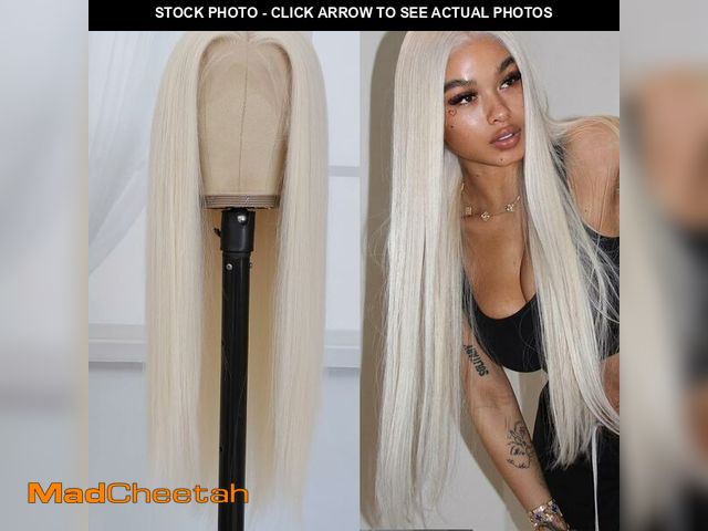 Lot 74-12716039 - Platinum Blonde Synthetic Lace Front Wig Pre Plucked Ready to Wear 13x4 HD Glueless Straight Lace Fr...