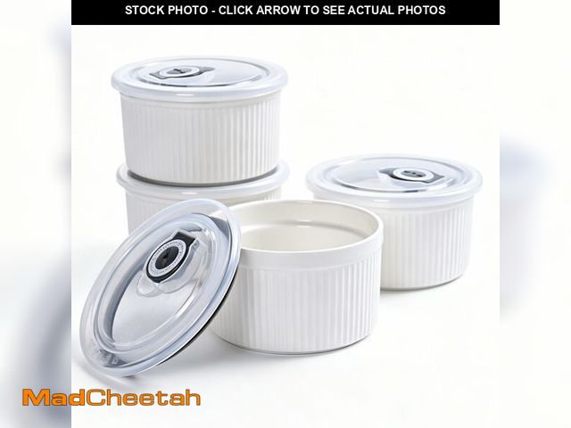 Lot 74-14376796 - 14 oz Ceramic Ramekins with Lids, Set of 4 Oven Safe Porcelain Creme Brulee Ramekins for Baking, Sou...