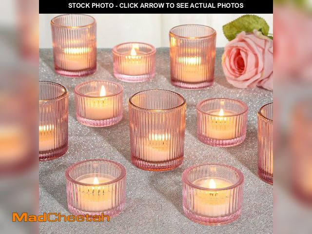 Lot 74-12706178 - SUPMIND 24 Pcs Glass Votive Candle Holders Ã¢â¬â Assorted Ribbed Pink Tea Light Holders Bulk for ...