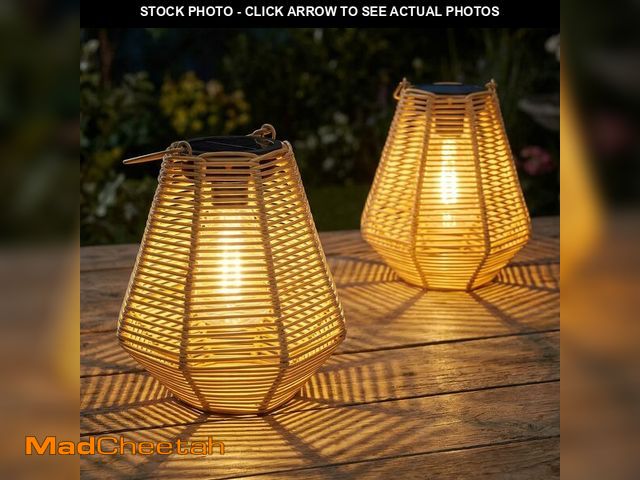 Lot 74-14271099 - pearlstar Solar Lanterns Outdoor Waterproof 2Pack Rattan Woven Hanging/Table Solar Lights with Warm ...