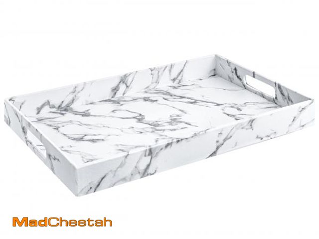 Lot 74-12115851 - Home Redefined Modern Elegant 18"x12" Rectangle White Marble Faux Leather Decorative Tray Ottoman Co...
