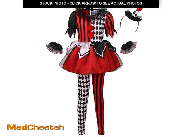 Lot 74-12703025 - LMYOVE Girls Clown Costume, Halloween Circus Dress Up for Kids (Large, Red&amp;Black) - UNUSED