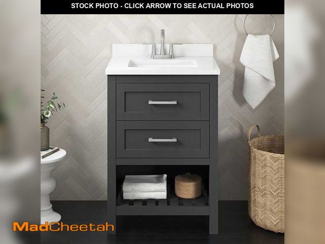 Lot 74-14447471 - Home Decorators Collection Autumn 24 in. Single Sink Freestanding Gray Bath Vanity with White Engine...