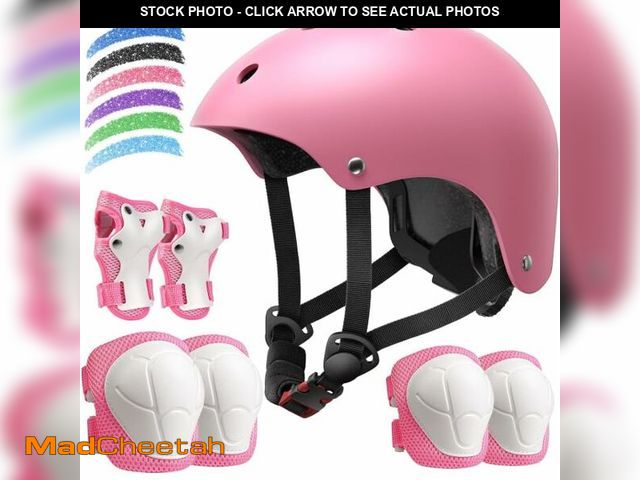 Lot 74-14149297 - Kids Bike Helmet Set, Adjustable Helmet for Ages 3-14 Year Boys Girls, Pad Set with Knee and Elbow P...