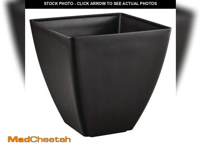 Lot 74-12379057 - (CORNERS ARE CRACKED) Vigoro 13 in. Tallulah Black Modern Recycled Materials Slate Square Planter (1...