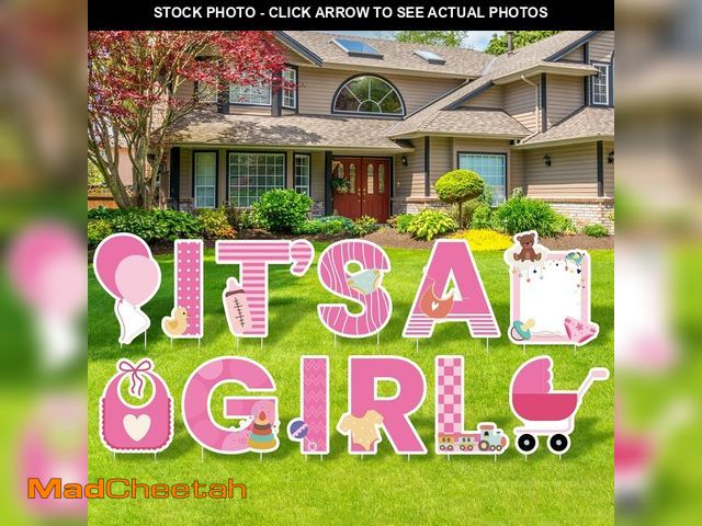 Lot 74-14266671 - Elcoho 12Pcs Its A Girl Yard Sign with Stakes Stork Baby Shower Yard Sign Pink Gender Reveal Lawn Si...
