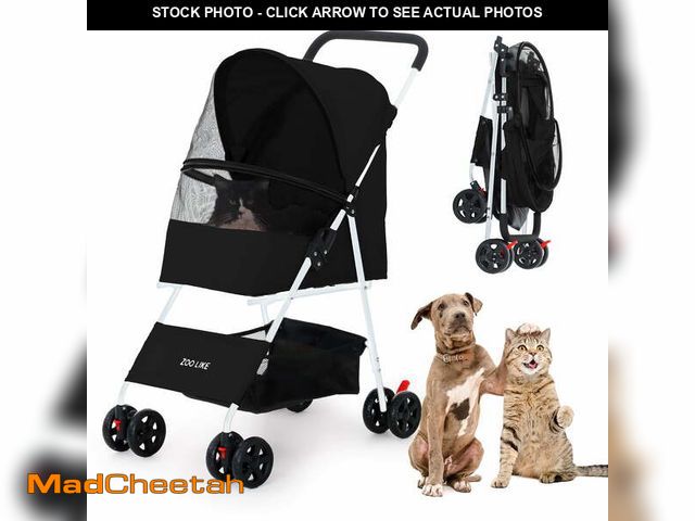 Lot 74-13042804 - Zoolike Pet Stroller for Cats and Dogs, 4-Wheeled Foldable Travel Carrier with Storage Basket, black...