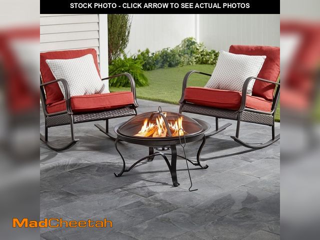 Lot 74-12584724 - *DIRTY/DENTED* Hampton Bay Sadler 29.33 in.W Rubbed Bronze Steel Wood Outdoor Fire Pit with Cover an...