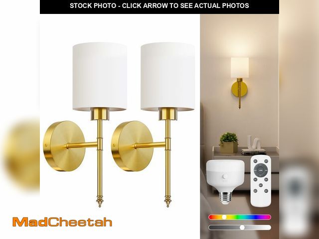 Lot 74-12975919 - NIORSUN 15 inch Battery Operated Wall Sconce Set of 2, Gold Wireless Rechargeable Wall Lights with 5...