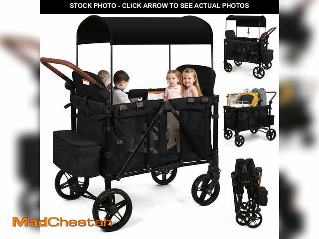 Lot 74-13639574 - Vomeast Wagon Stroller for 4 Kids, 3-in-1 Outdoor Baby Stroller Wagon with Canopy, 5-Point Harness, ...