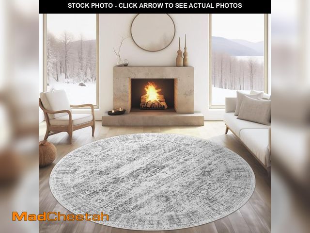 Lot 74-12052260 - Soalmost 5x5 Grey Round Rug 5ft Living Room Rug Vintage Gray Round Area Rug Non Slip Indoor Carpet f...