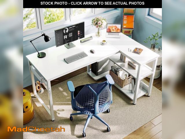 Lot 74-12481342 - Casacomoda L Shaped Computer Desk with Power Outlet Shelves, 48 Inch Big Reversible Corner Desk for ...