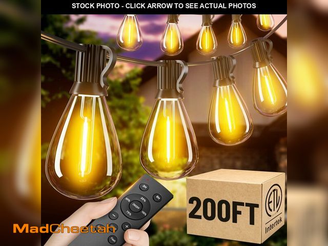 Lot 74-14423271 - Amzrap 200FT Outdoor String Lights with Remote, Waterproof Patio Lights with 72+2 Shatterproof LED B...