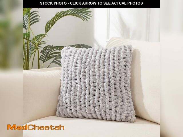 Lot 74-12972423 - GARLVCAL Grey Chunky Knit Throw Pillow Covers 1PC 18"Ãâ18" Square Luxury Style Crochet Pillow Cas...