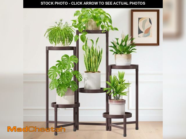 Lot 74-13950815 - iDavosic.ly Plant Stand Indoor Outdoor, 6 Tier Corner Metal Flower Display Holder Shelf, Folding Tal...