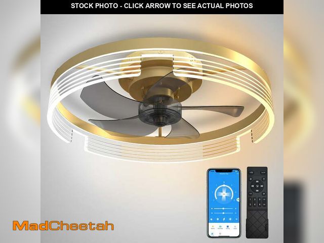 Lot 74-12889384 - (MISSING HARDWARE) Surnie Gold Ceiling Fan with Light-Modern Flush Mount Low Profile Ceiling Fans Ti...