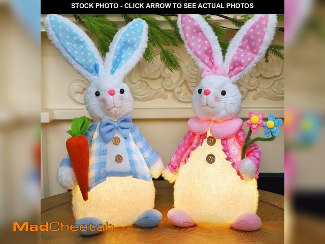 Lot 74-13544636 - Juegoal 2 Pack Lighted Easter Bunny, 12.5" Handmade Huggable Rabbits Couple with Lights, Light Up Ea...