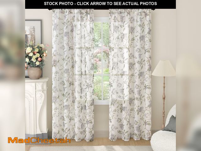 Lot 74-12974302 - Lajode Floral Sheer Curtains for Bedroom Window 72 Inch Length 2 Panels, Farmhouse Light Filtering P...