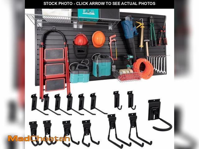 Lot 74-12692854 - FRAYSCENT Slatwall Panel Garage Slat Wall Storage Systems with 15 Slatwall Accessories, 4'x8' Black ...