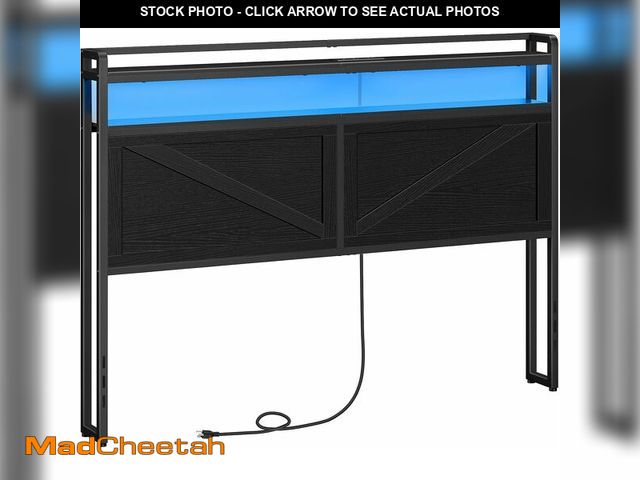 Lot 74-13835953 - HOOBRO Headboard Queen Size, Headboard with Charging Station and LED Light Strip, 2-Tier Queen Stora...