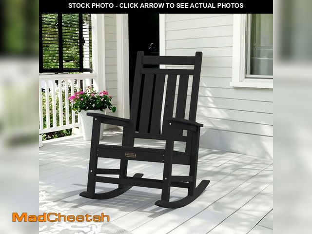 Lot 74-12549835 - SERWALL Outdoor Rocking Chair, HDPE Patio Rocker for Lawn, Porch, Black - UNUSED