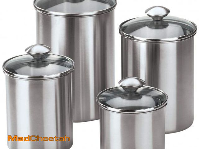 Lot 74-12392802 - nu steel Canister Set Collection 4 Piece S/Steel Food Storage Container with Tempered Glass Lids for...
