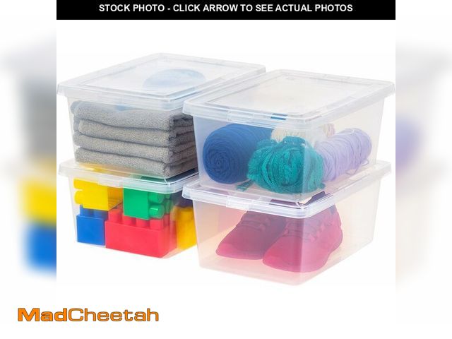 Lot 74-13382355 - IRIS USA 4-Pack Storage Bins with Lids, 15 Quart, Shoe Boxes Clear Stackable Containers Organize Sho...