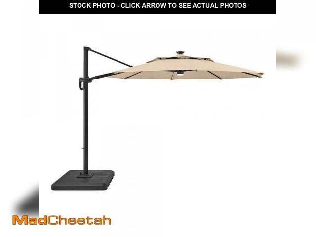 Lot 74-12172707 - Hampton Bay 11 ft. Aluminum Cantilever Solar LED Offset Patio Umbrella in Putty Beige - UNUSED